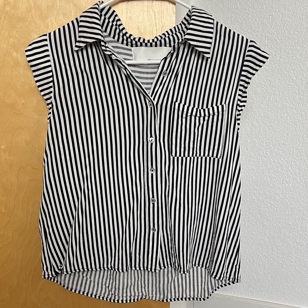 Pink Martini Black and White Striped Kids Button-Up Shirt